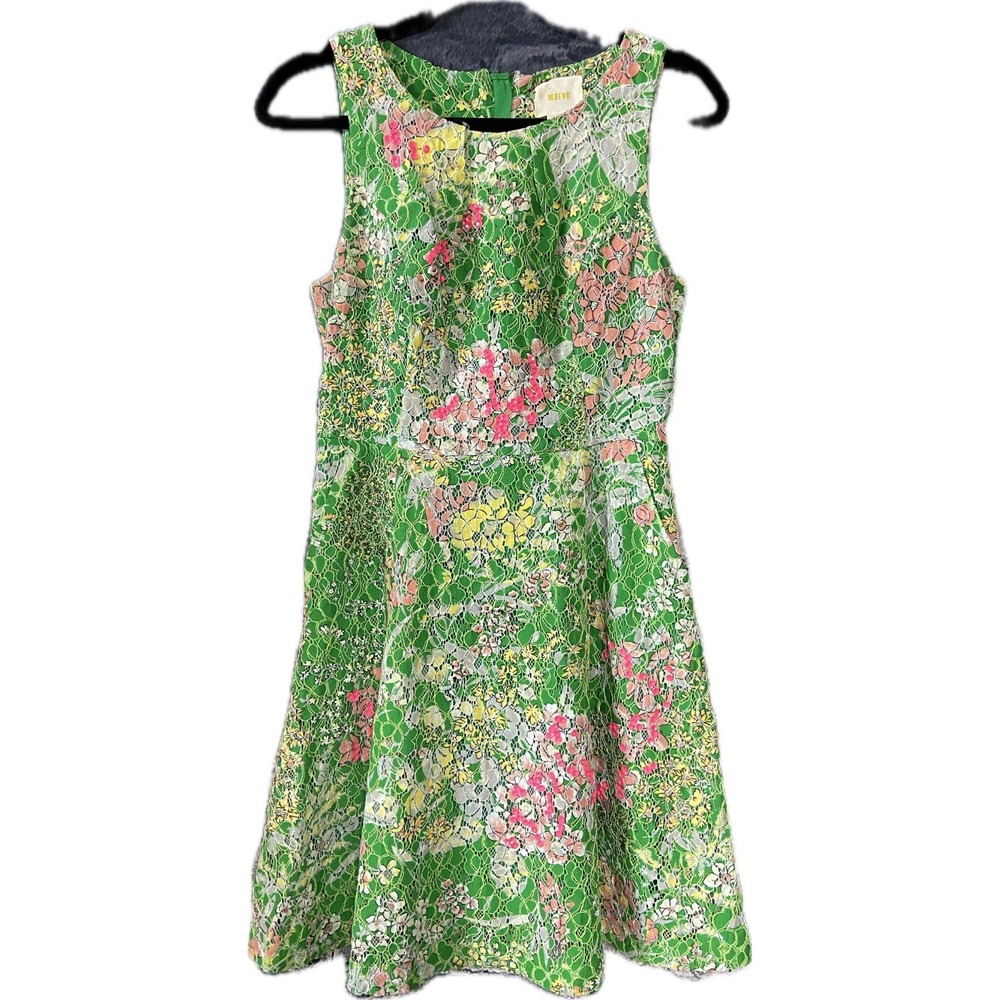 Maeve Anthropology Dress Womens Size 2 Green Flowers Lace Verbena Sequin Cottage